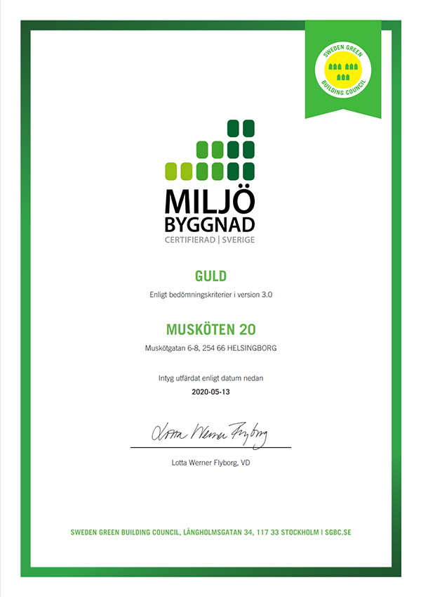 Gold Certified by the Sweden Green Building Council